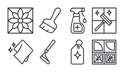 Fototapeta premium Home cleaning outline icons set – tidy, organization, neat symbol collection
