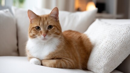 Cheerful domestic cat sitting confidently with a professional DSLR camera equipped with a wide-angle lens