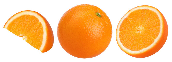 Orange fruit half and slices isolated, transparent PNG, PNG format, This is a photo taken by a...