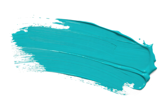 turquoise paint stroke texture on white background.