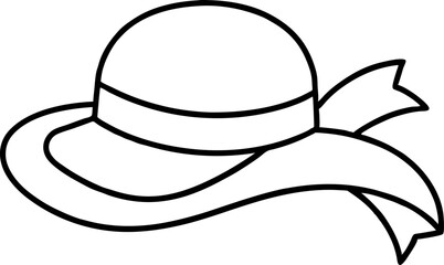 Sunhat With Ribbon Line Art Vector Illustration