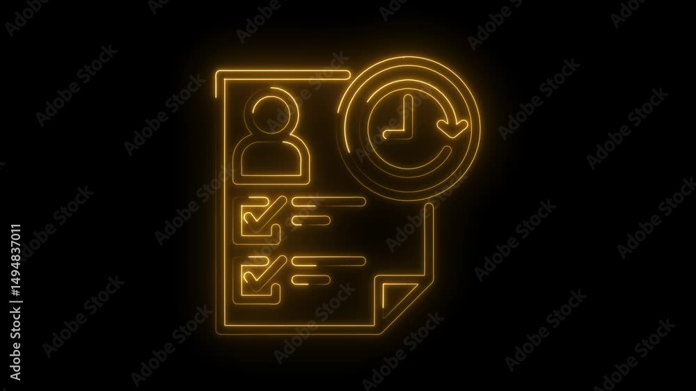 Poster animated neon resume or cv application with time management on dark background loop