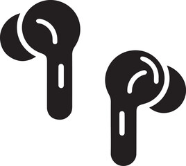 Black and White Vector Illustration of Wireless Earbuds, Minimalist In-Ear and Open-Fit Design