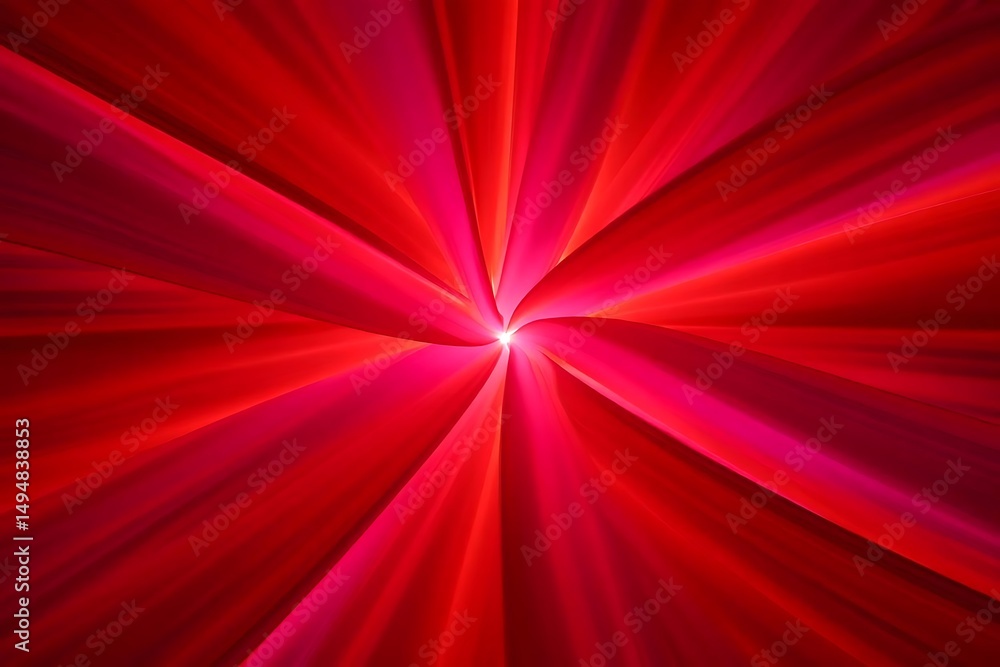 Poster abstract burst of red and pink light energy with radiating lines in a concentric pattern, representi