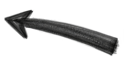 charcoal arrow pointing left, isolated on transparent background.