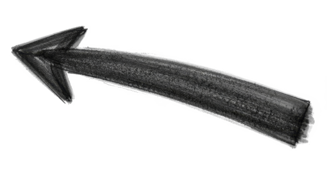 charcoal arrow pointing left, isolated on transparent background.