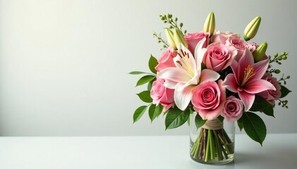Fototapeta premium Elegant bridal bouquet, cascading roses and lilies , occasion, commitment, roses