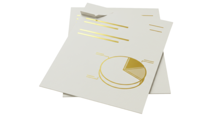 Isolated Business Report Documents with Pie Chart