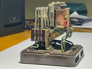 old electric contactor without housing close-up