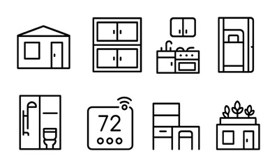 Home and kitchen line icons set – outline, minimalist, household essentials