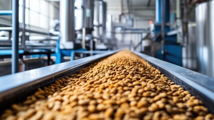 Pet food manufacturing factory with automated systems and hygienic food processing lines