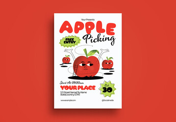 White Quirky Illustration Apple Picking Flyer Layout