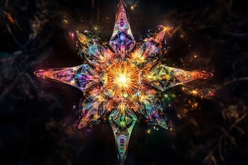 Cosmic explosion showcasing vibrant colors and swirling particles in deep space