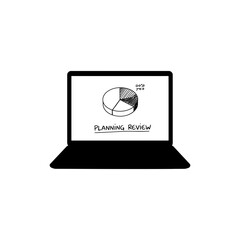 Doodle Laptop with Pie Chart for Planning and Review Process