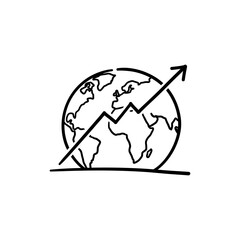 Doodle Line Chart Over Globe for Global Growth and Business Expansion