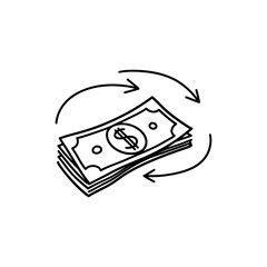 Doodle of Money with Arrows Representing Financial Plan and Flow