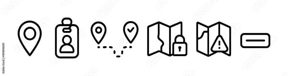 Poster navigation and gps outline icons set – linear, map, location symbols collection