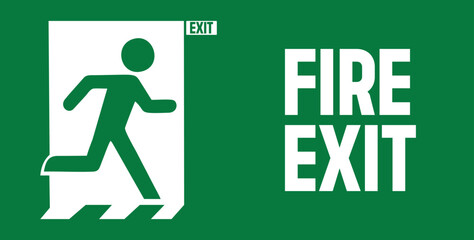 green fire exit emergency sign icon for safety directions, evacuation guidance, and public signage use