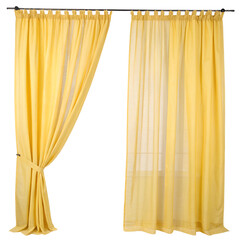 Yellow curtains isolated on white background