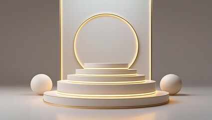 Elegant minimalist product podium stage with glowing accent lights for presentation and displays