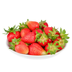 large ripe strawberries in a white plate isolated