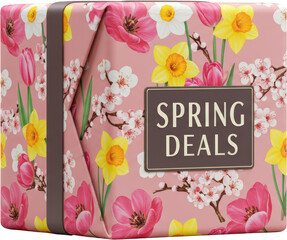 Spring Deals Gift Box with Pink Floral Design Tulips Daffodils and Blossom
