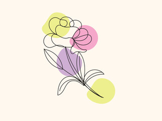 Abstract Line Art Flower with Pastel Color Blobs