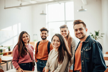 Obraz premium Happy Diverse Student Group in Classroom