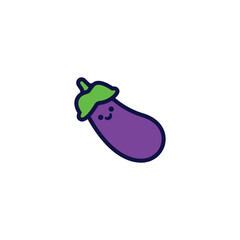 Kawaii Sticker Elements Eggplant Illustration