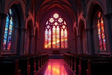 Obraz premium Gleaming stained glass illuminates a choir loft , ornamentation, spirituality, song