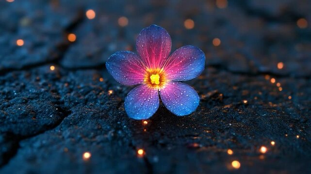 Glowing flower on cracked earth