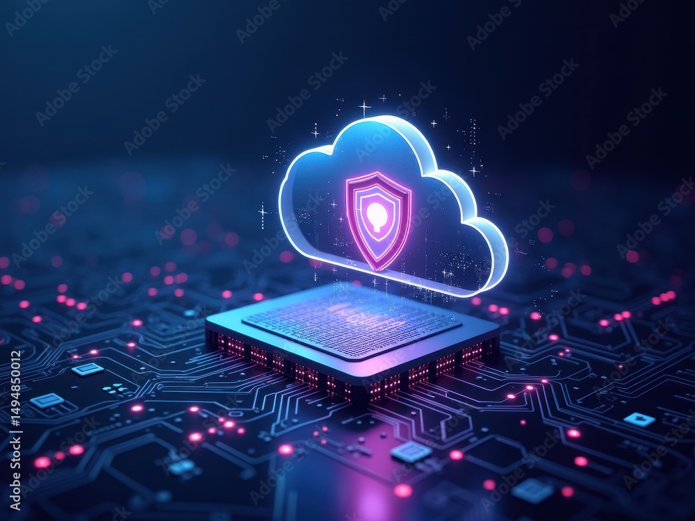 Aufkleber futuristic illustration showcasing cybersecurity technology with cloud computing and data protection