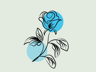 Elegant Line Art Rose with Blue Circles Minimalist Design