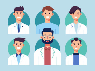 Fototapeta premium Healthcare professional illustration pack featuring male doctor in multiple animated facial expressions