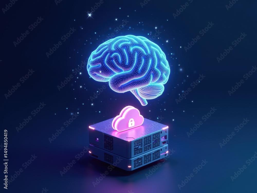 Poster innovative representation of an artificial intelligence brain symbolizing cybersecurity in a digital
