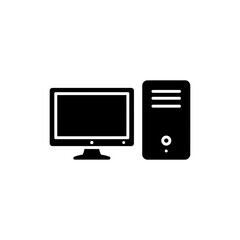 Desktop Tower Beside Monitor Icon for Computer Setup and Office Technology