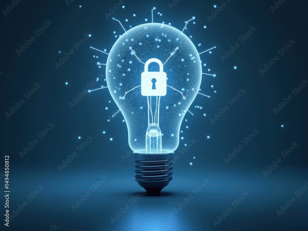 Poster futuristic lightbulb with ai chip symbolizes cybersecurity innovation and advanced technology concep
