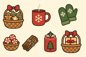 Christmas holiday flat icons set – festive, winter, celebration symbols
