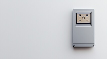 Gray electrical panel mounted on a white wall