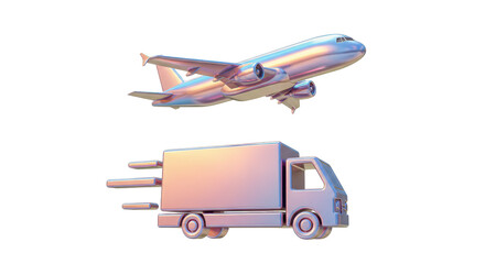 Isolated Delivery Truck and Airplane for Fast Shipping