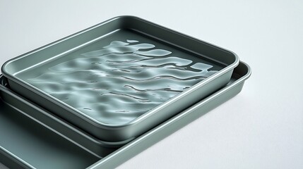 Gray rectangular trays stacked, rippled surface