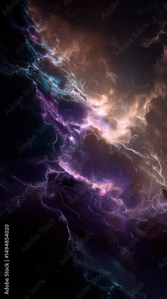 Poster Abstract Nebula Clouds With Lightning Streaks, Representing Cosmic Wonder and Digital Transformation in Technology : Generative AI