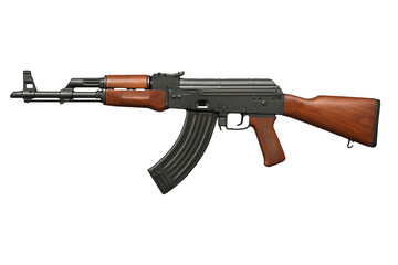 Wooden Stock Assault Rifle Image Featuring Iconic Curved Magazine for Gun Identification and Study