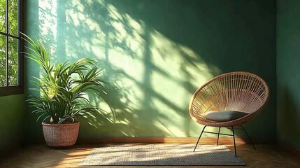 Green room with wicker chair