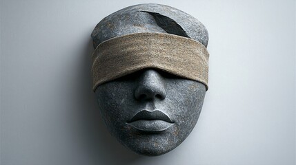 Gray stone mask, blindfolded
