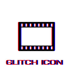 Film or Media icon flat. Simple pictogram - Glitch effect. Vector illustration symbol