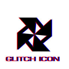 Paper windmill icon flat. Simple pictogram - Glitch effect. Vector illustration symbol