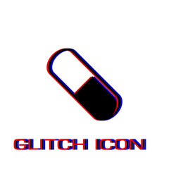 Pill icon flat. Simple pictogram - Glitch effect. Vector illustration symbol