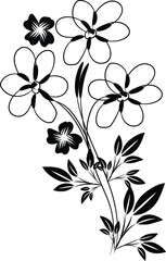 Elegant Black and White Floral Design with Simple Flowers and Leaves