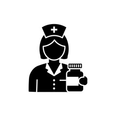 Nurse Holding Pill Bottle in Hospital for Medication Administration